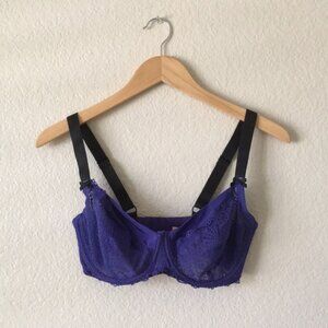 Hunkemoller Bra Underwire Blue Black Straps UK 34F